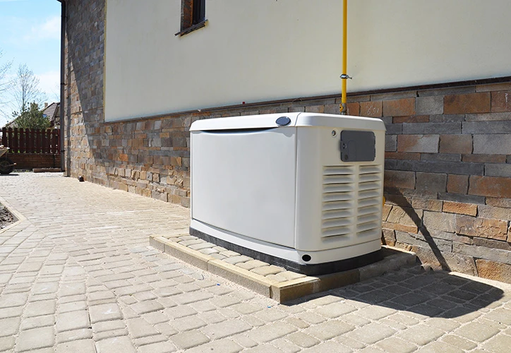 Standby home generator installed beside a house